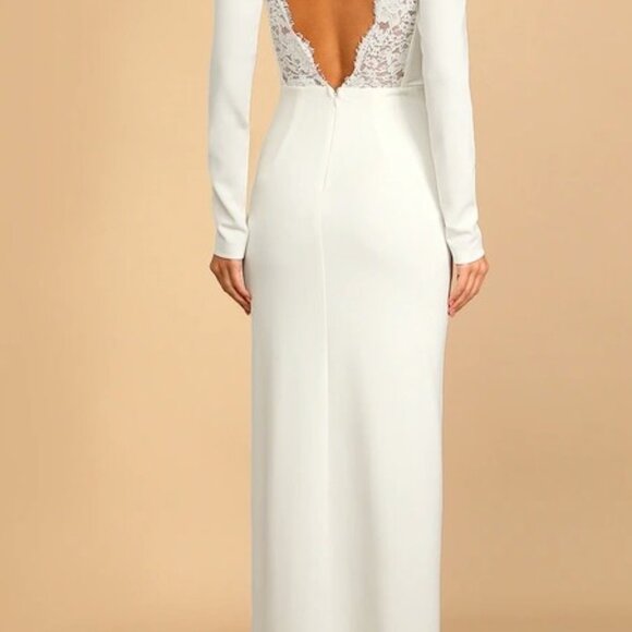 Lulus Romantic White Lace Trim Back Long Sleeve Bridal Wedding Dress Small NWOT - Picture 7 of 8